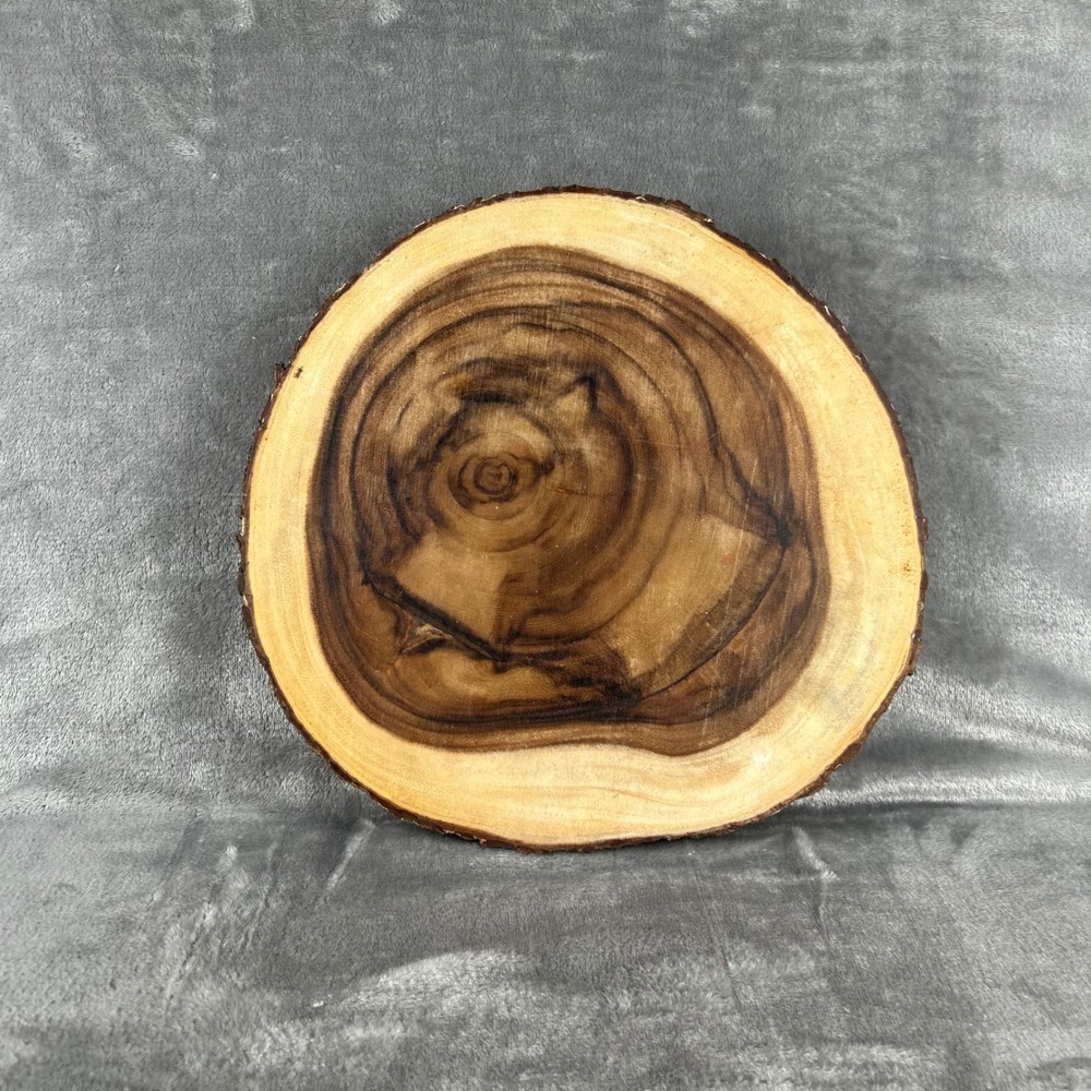 Lipper International Acacia Wood Bark Server Round Live Edge Footed Tray 12 Inch